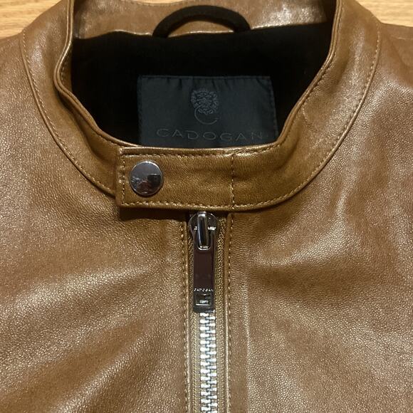 Cadogan Jaxon Men's Leather Biker Jacket In Sienna Brown Size Large - Picture 9 of 16